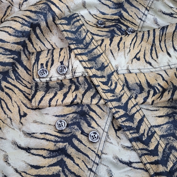 Per Se tiger print trench coat double breasted with belt shoulder tabs edgy 4 - Picture 9 of 15